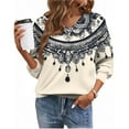 thumbnail image 6 of Womens Tops Fleece Print V-Neck Long Sleeve Casual Pullover Regular Sleeve Winter Top Sweatshirt,Sweatshirts for Women 1-Khaki M, 6 of 6