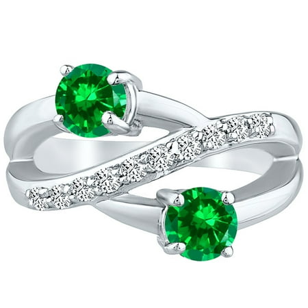 Round Twist Ring cr Emerald & Diamond Band Wedding .10k White Gold 1.50 tcw
