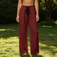 thumbnail image 5 of VEKDONE Wide Leg Palazzo Pants for Women Casual Elastic Waist Drawstring Straight Trousers Summer Loose Fit Comfy Beach Long Pants with Pockets Red M, 5 of 6