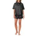 thumbnail image 2 of INSPIRE CHIC Women's Pajamas Set Button Down Notch Collar Short Sleeve with Shorts Set Soft Cozy Lounge Set S Black, 2 of 6