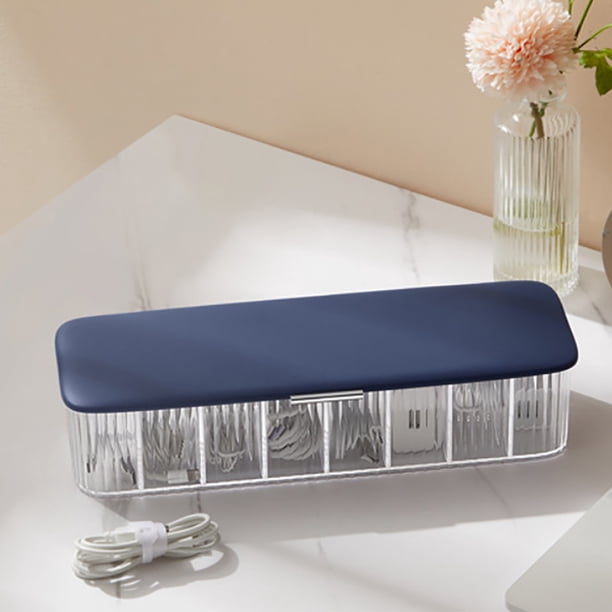 Organizador de Cables de Carga de Plástico Transparente con Tapa, Organizador de Cables de Datos con 8 Compartimentos, Fácil de Guardar Sin Atar Cables, Caja de Accesorios Electrónicos para