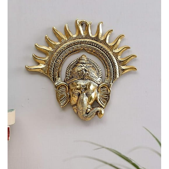 Metal Golden Ganesha Wall Hanging Sculpture Lord Ganesh Idol Ganpati Lucky Feng Shui Wall Decor Arts,Religious Idol,Showpiece Figurines