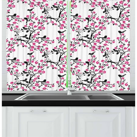Cherry Blossom Curtains 2 Panels Set Sakura Tree With Flourishing