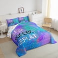 thumbnail image 3 of Castle Fairy Eat Sleep Soccer Bedding Comforter Set 2pcs for Children Teens Adults,Graffiti Splash Twin Comforter Sets Microfiber,Gradient Blue Purple Green Breathable Bedding Set, 3 of 8