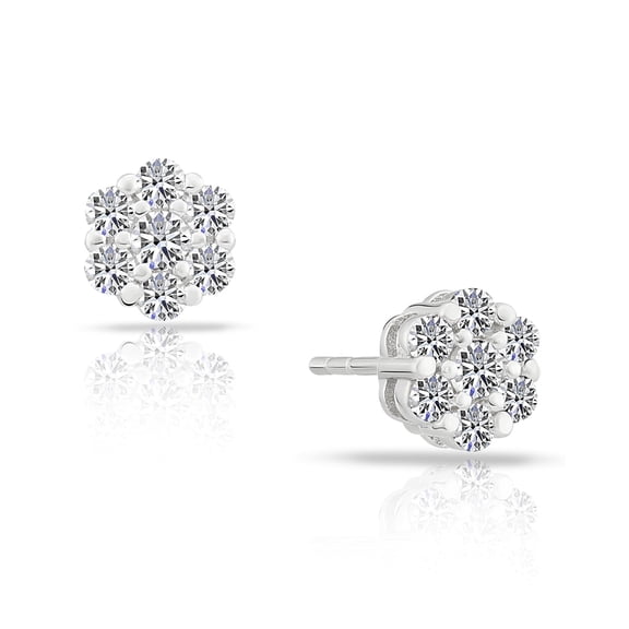 Tilo Jewelry 925 Sterling Silver Stud Earrings with Round Flower Design & Cubic Zirconia CZ Stones for Women & Unisex
