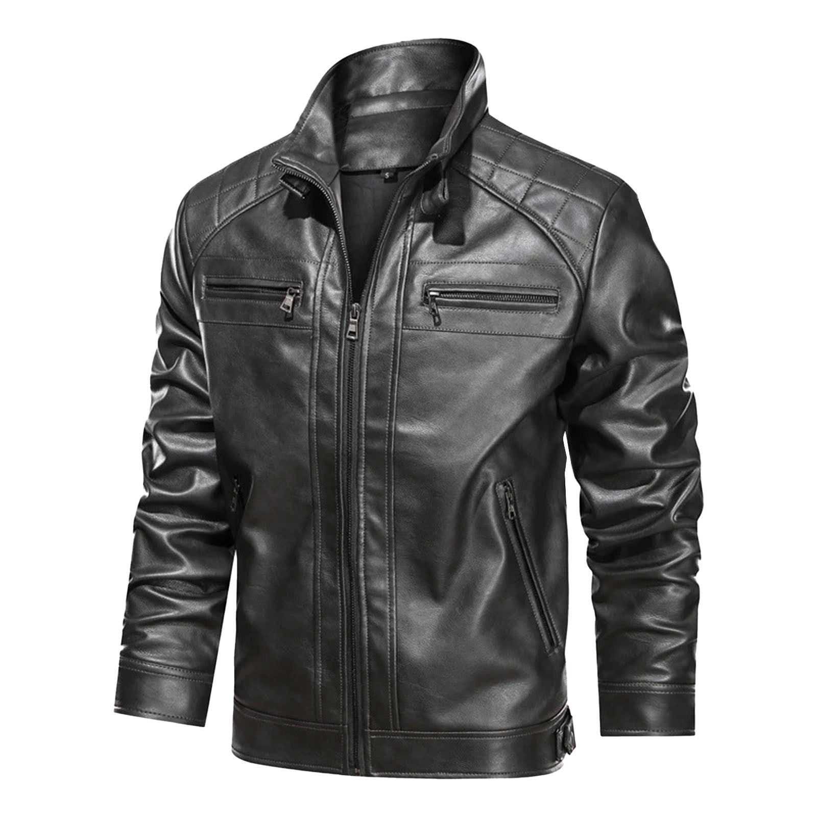Olyvenn Cafe Racer Distressed Mens Lambskin Leather Jacket - Genuine Men Leather Jacket - Mens Leather Biker Jacket Black 8