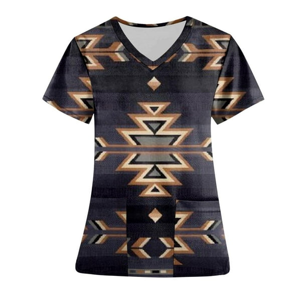 Camisas Polo Para Mujer Scrubs for Ethnic Graphic Western T Shirts Sleeve V-Neck Casual Two Pockets Work Tops Easter Gifts - Walmart.com