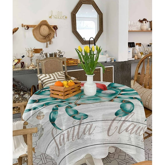 Christmas Coastal Tablecloth Square Table Cloth 60x60 , Waterproof Tablecloth Outdoor Table Cloth, Ocean Crab Starfish Conch Wooden Grain Washable Table Cover for Kitchen Dining Party