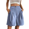 thumbnail image 3 of Baqcunre Shorts For Women,Ladies Summer Color Casual Loose High Waist Button Wide Leg Shorts,Womens Fashion,Wide Leg Pants Woman,Pants For Women,Womens Clothes,Blue,L, 3 of 3