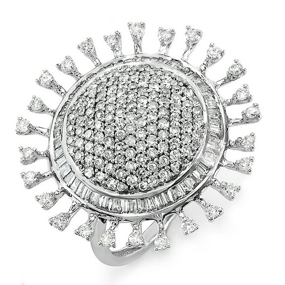 Dazzlingrock Collection 2.00 Carat (ctw) 14k Round Baguette Diamond Sunburst Ladies Cocktail Right Hand Ring 2 CT, White Gold, Size 5.5