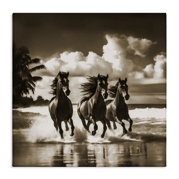 Stupell Industries Sepia Stallions Galloping Landscape & Nature Painting Wrapped Canvas Art Print Wall Art, 17 x 17
