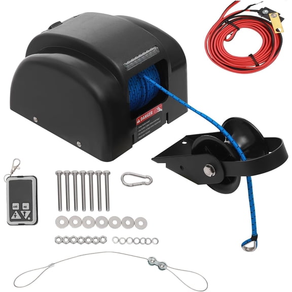 45LBS Boat Electric Anchor Winch Boat Anchor Winch with Remote Control & 100ft Anchor Rope 12V Anchor Windlass Kit for 24ft Boat$$