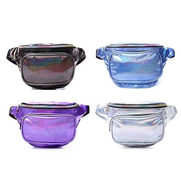 Raindrops Colorful Sequin Pocket Fanny Pack Reflective PU Leather Waist Pouch Shoulder Bag Chest Pouch for Women Ladies Outdoor Travel (Silver)
