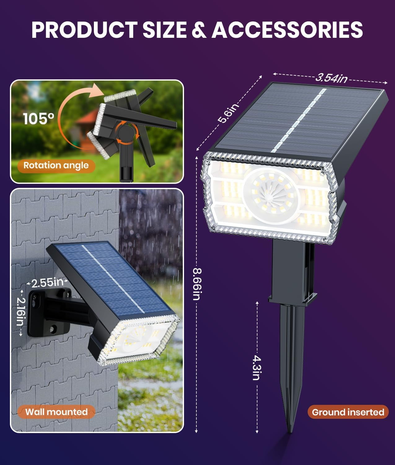 NestE Solar Spot Lights Outdoor 2-Pack Multicolor IP65 Waterproof RGB - 6 Colors,2 Modes,105° Adjustable 58 LED Flood Lights,Solar Powered Spotlights for Yard,Garden, House&Landscape Lighting Outside