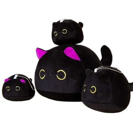 Jouets en peluche chat noir dessin animé, Mini taille Animal chat poupées  joli porte-clés pendentif jouets mignon doigt cadeau pour enfants filles