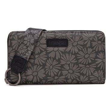 Wrangler Black Daisy Wallet for Women Bifold Credit Card Wallet Large Women's Wallets Ladies Cash Wallet with ID Window RFID Lining Card Cases Money, Black