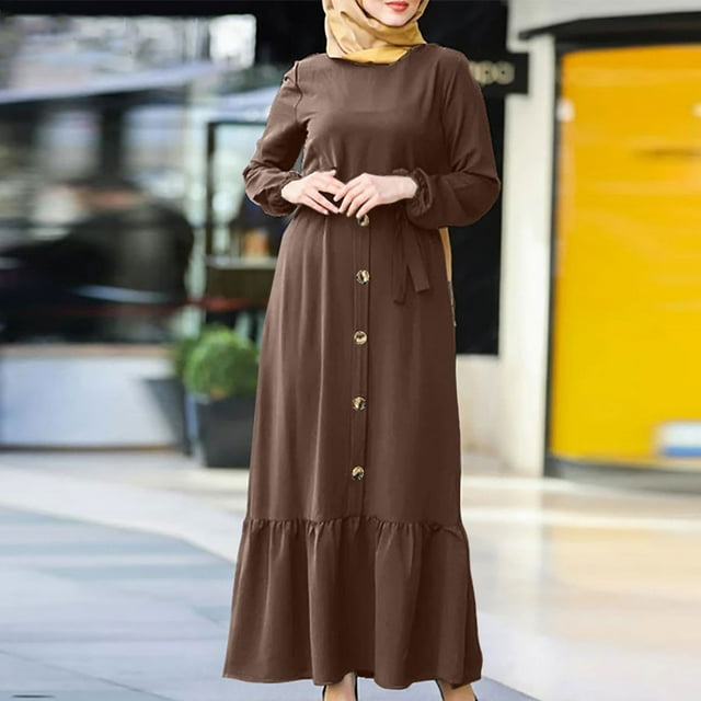 Gspmoly Robe pour Femmes, Robe Mode pour Femmes à Col Rond, Ample, à Manches Longues, Unie, Longueur Cheville, Longue Robe, Robes Formelles pour Femmes, Cadeaux de Vacances