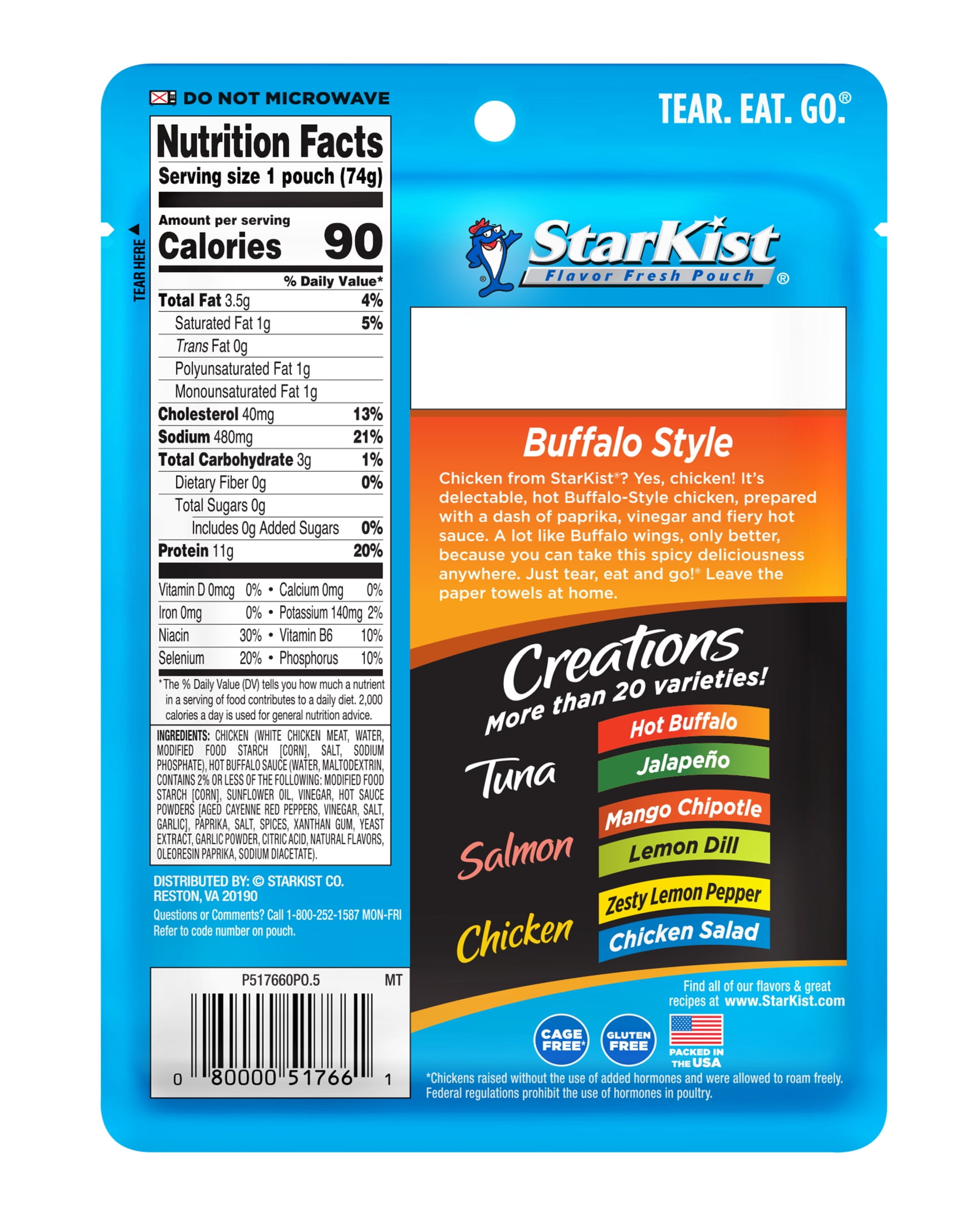 (6 pack) StarKist Chicken Creations BOLD Buffalo Style Chicken, Gluten Free, 11g Protein, 2.6 oz Pouch