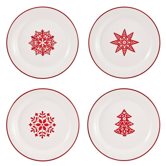 Bico Holly Jolly Salad Plates, 8.75 inch, Set of 4, for Salad, Appetizer, Microwave & Dishwasher Safe