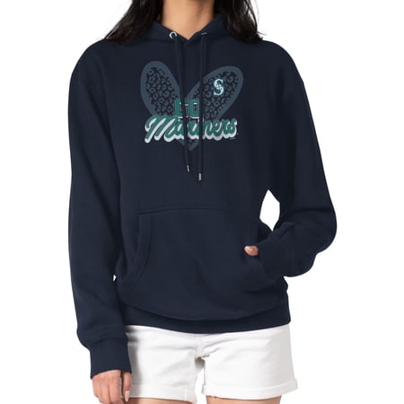 Women s G-III 4Her by Carl Banks Navy Seattle Mariners Leopard Heart Pullover Hoodie