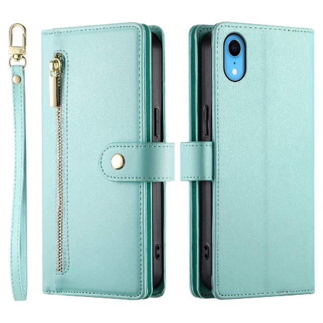 GANGXUN Étui en Cuir à Rabat pour iPhone Xr - Sangles Longues et Courtes, design Portefeuille