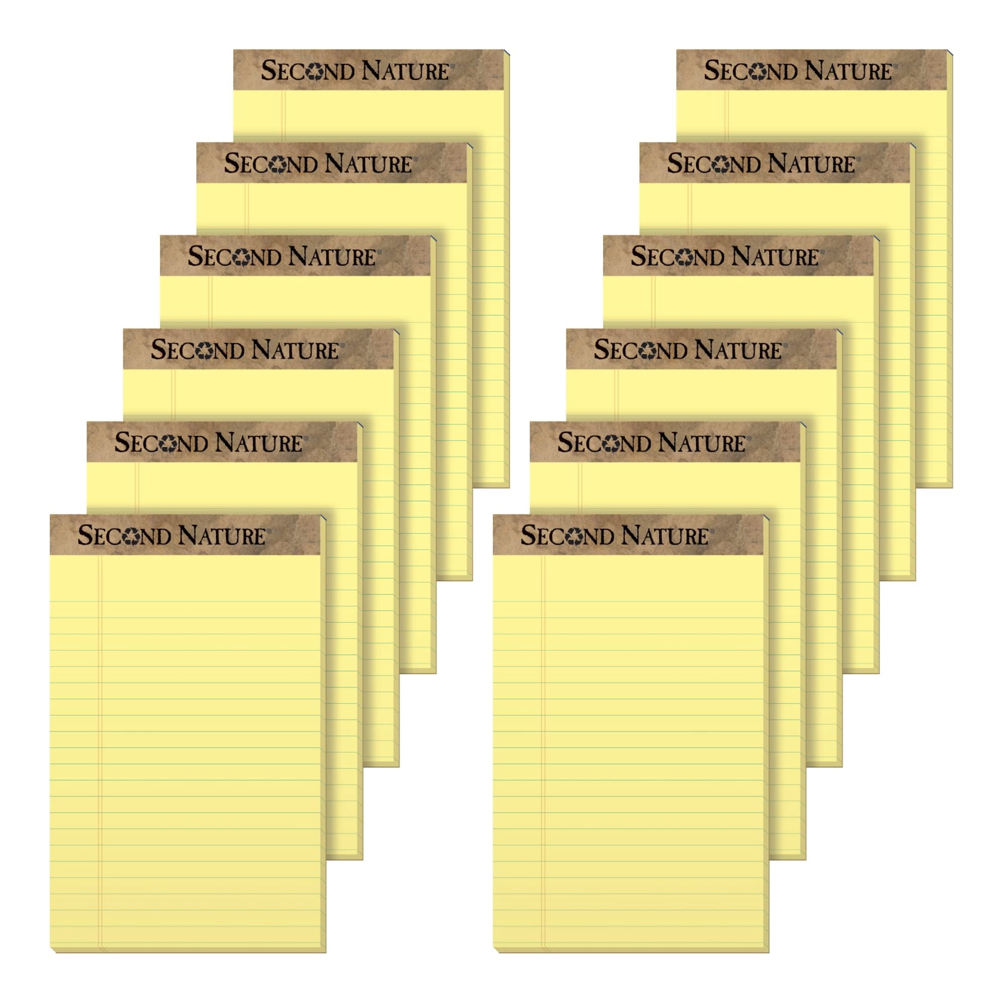 TOPS 74840 50 Sheet Second Nature 5 in. x 8 in. Narrow Rule Recycled Ruled Pads - Canary (1 Dozen)