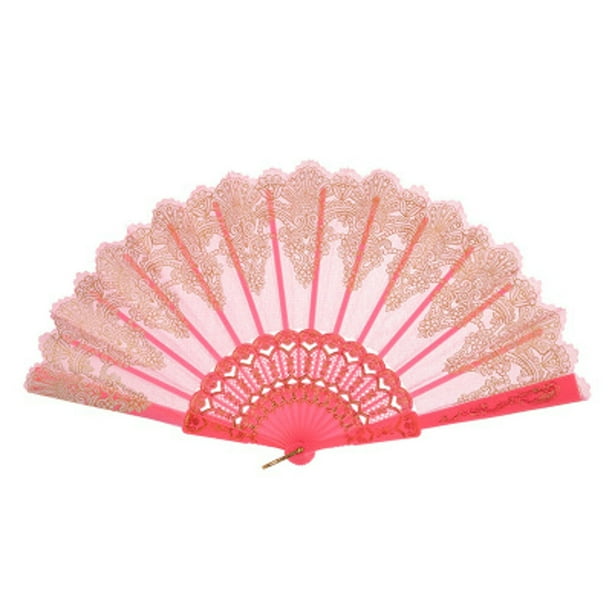 Gran ventilador de mano plegable Estilo chino Impreso Ventilador plegable Festival Regalo Rendimiento Fan (Rosa)