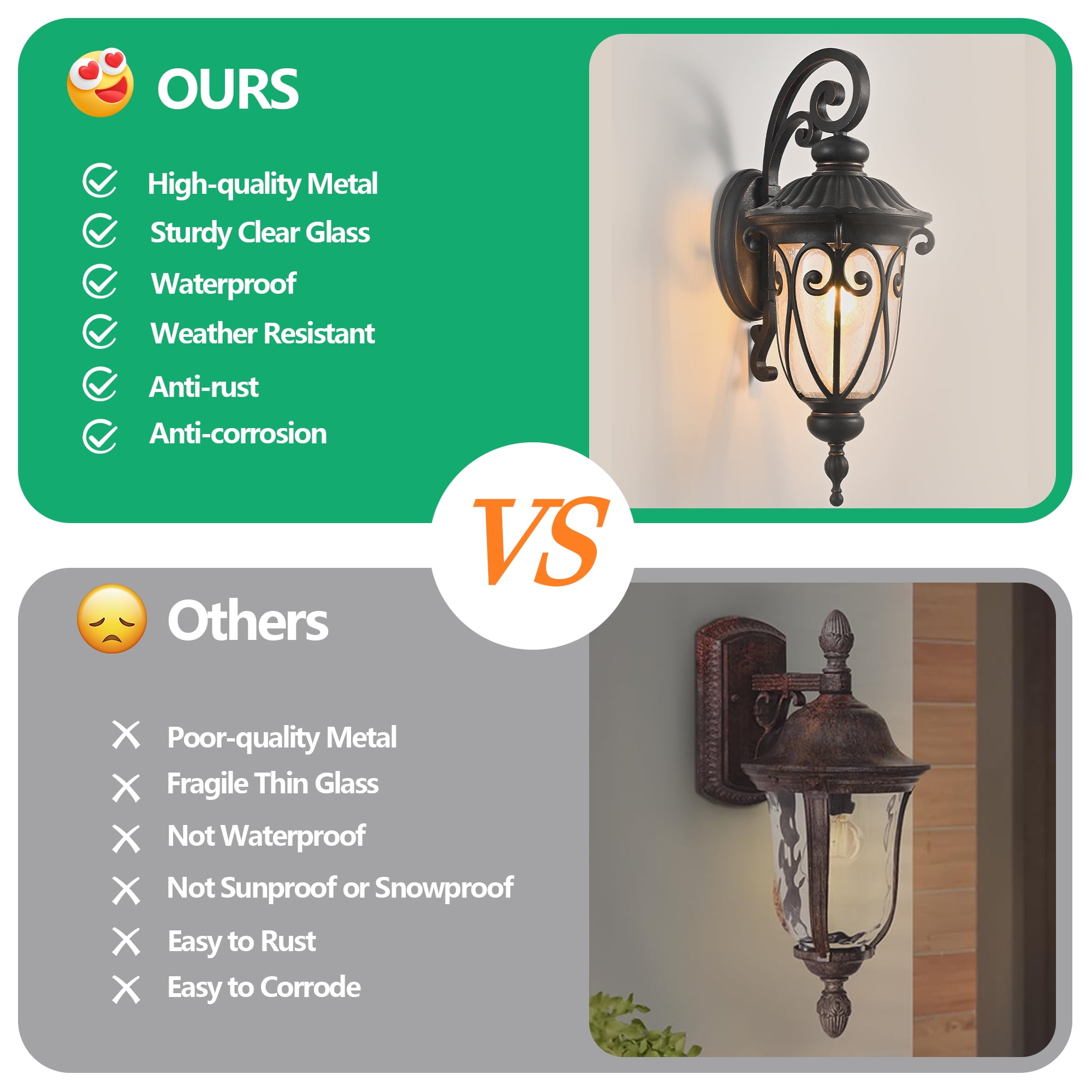 23.1" Outdoor Porch Light with Wall Mount - Antique Bronze Exterior Wall Sconce Lantern for Garage, Patio, and Entryway Lighting