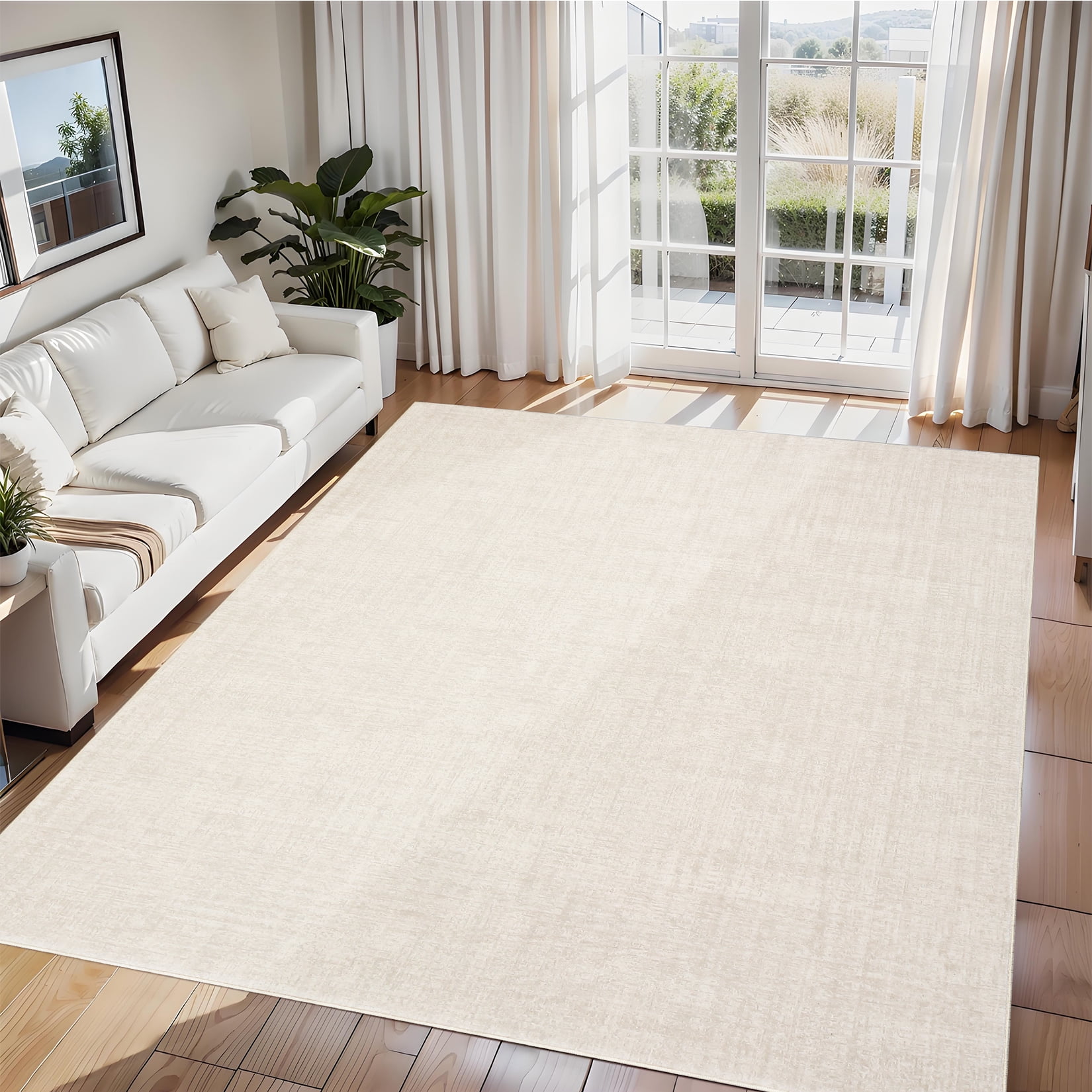 Garvee 5'x7' Solid Area Rug Neutral Modern Abstract Rugs, Washable Rugs Low Pile Soft Carpet Non Slip Indoor Mat for Living Room Bedroom Home Office Decor, Beige Gray
