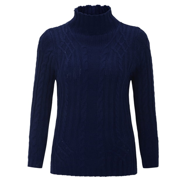 Breezora Chandail Femme Coupe Régulière Col Roulé Tricoté pour Automne Hiver Doux Chaud Manches Longues Essentiel Confortable Décontracté Chic Taille TTG Bleu