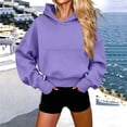 thumbnail image 2 of hoksml Women's Oversized Drop Shoulder Cropped Hoodie, Long Sleeve Kangaroo Pocket Casual Sweatshirt, 2 of 6
