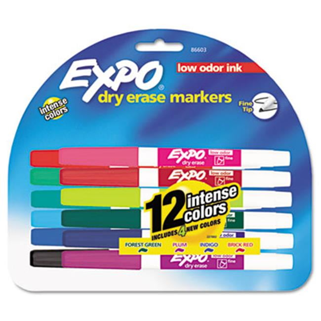 Expo 86603 Low Odor Dry Erase Markers Fine Point Assorted 12Set