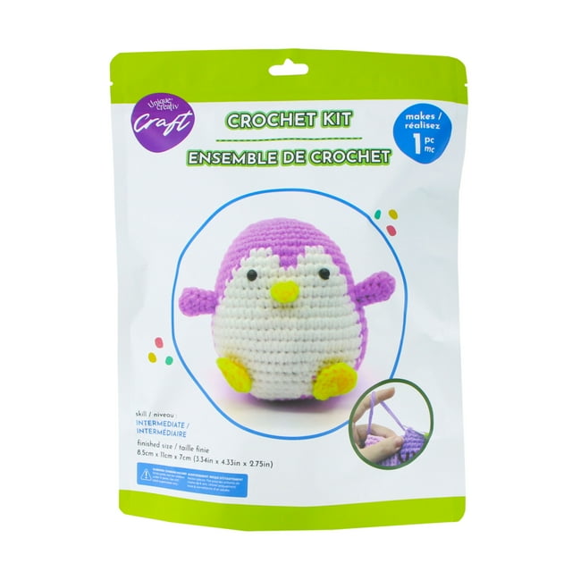 UNIQUE CREATIV CRAFT Crochet Kit – Penguin, 1 pc, Age 8+, Intermediate, 8.5×11×7 cm