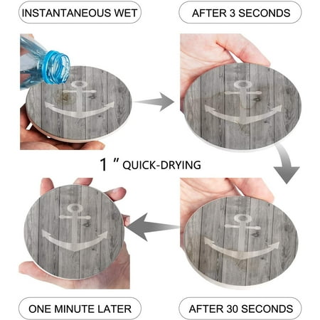 

KXMDXA Anchor on Old Wooden Plank Set of 6 Round Coaster for Drinks Absorbent Ceramic Stone Coasters Cup Mat with Cork Base for Home Kitchen Room Coffee Table Bar Decor