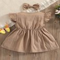 thumbnail image 3 of Bébé bébé Filles Robe d'Été Volant Manches Bouton Solide une Ligne Tutu Princesse Robes Bandeau Ensemble, 3 of 9