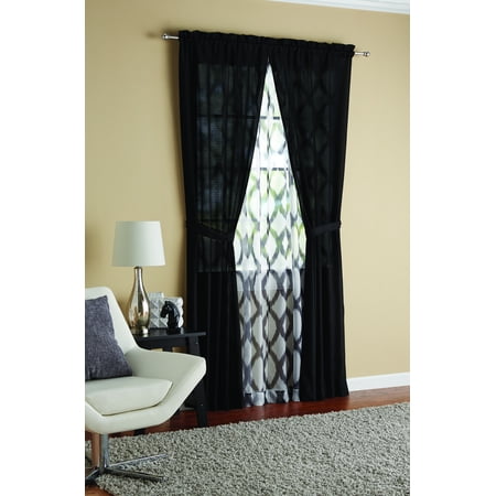 - Mainstays 6 piece Curtain Set, 2 Panels with 2 Sheers and 2 tiebacks