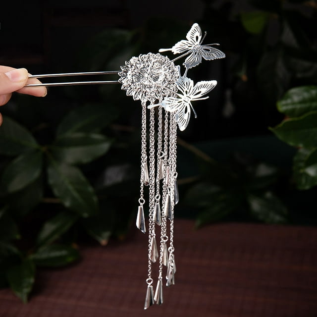 Épingle à Cheveux style Ancien Pompon Argenté Tête Hanfu Nouvelle Épingle à Cheveux step shake Miao Accessoires Cheveux Argent Accessoires Épingle à Cheveux Femme Épingle à Cheveux Non Incrustée