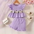 thumbnail image 2 of vigerkar Little Girls 2 Piece Outfits Cute Floral Embroidered Sets Ruffle Solid Color Tank Top and Shorts Summer Set (Purple, 2-3 Years), 2 of 7