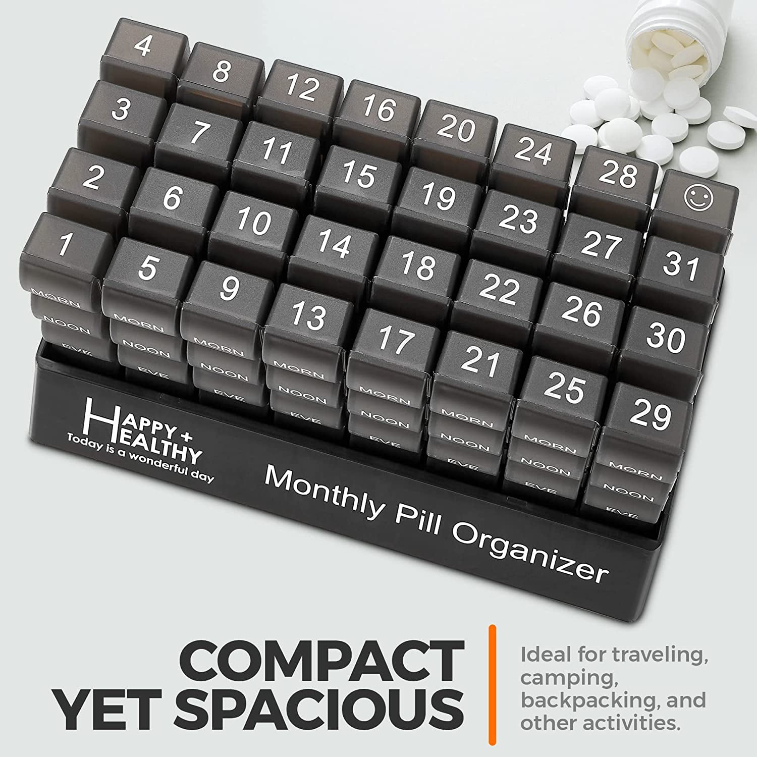 MEDca Monthly Pill Organizer - 4 Times Daily, 32 Large Pill Cases