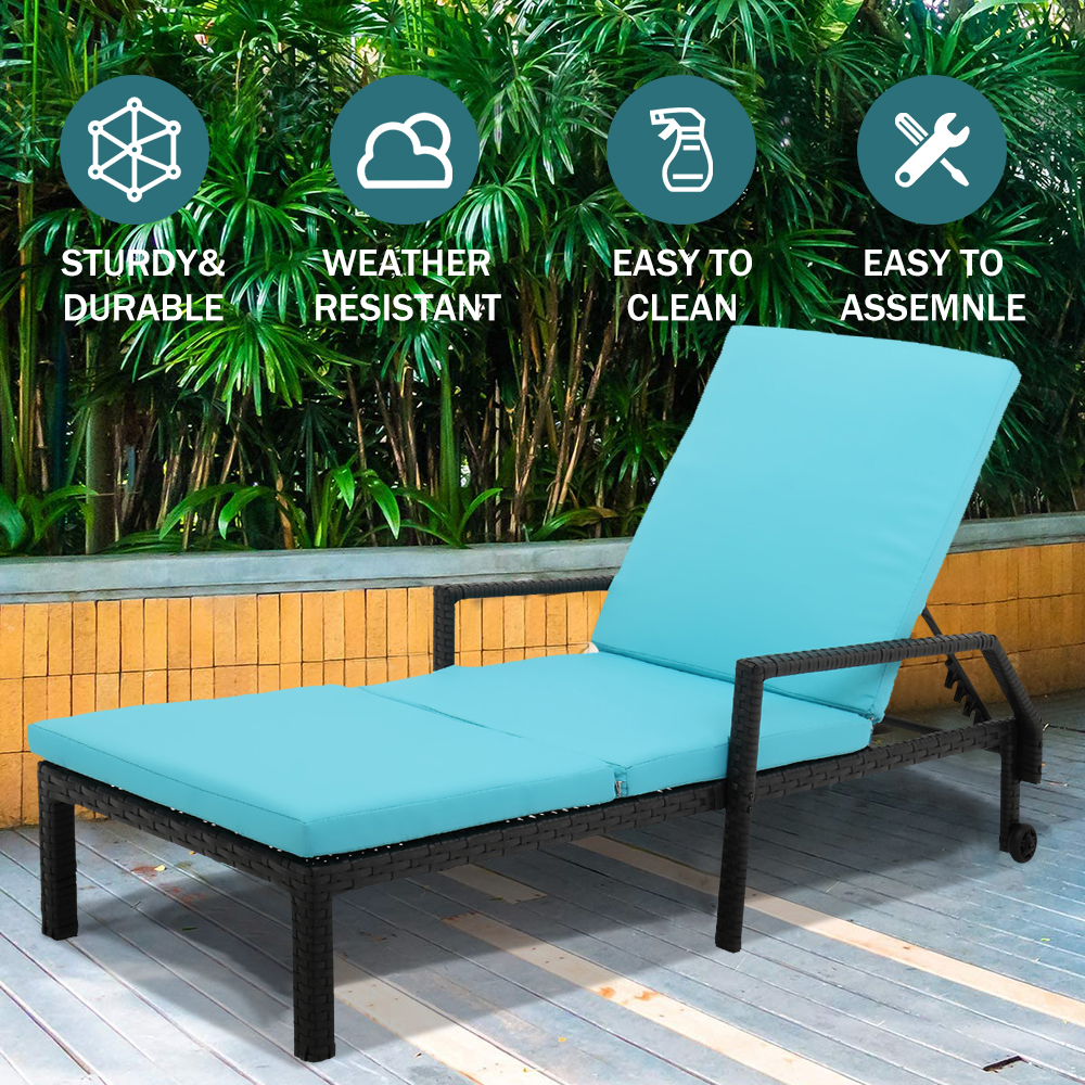 Outdoor Patio Furniture Set Chaise Lounge, Patio Reclining Rattan Lounge Chair Chaise Couch Cushioned with Adjustable Back, 2 Wheels, Outdoor Lounger Chair for Poolside Garden Beach, 1PC, Q17040 - image 3 of 12