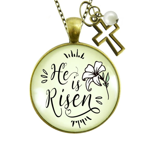 He is Risen Necklace Easter Gutsy Goodness Female Adult Bronze Metal Jewelry