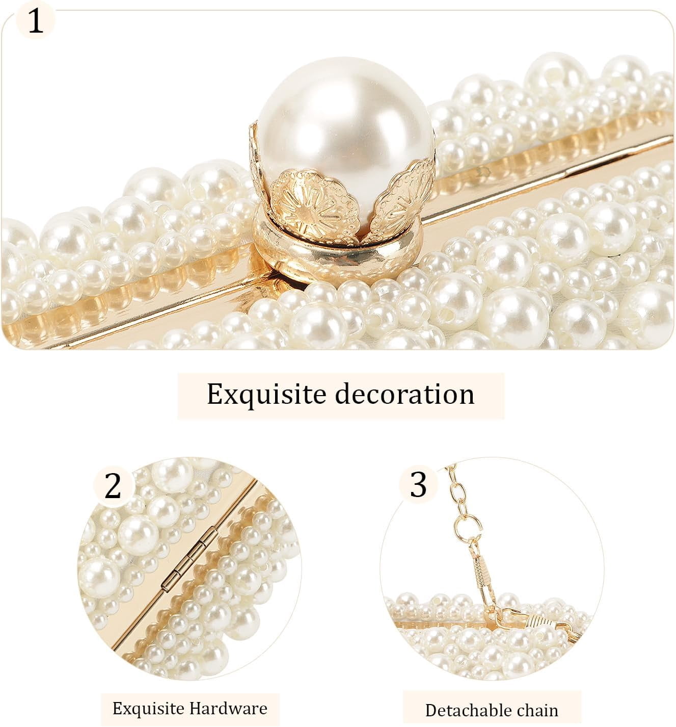 White Pearl Clutch Purses for Women Wedding Bride Pearl Evening Bag Party Clutch Wallet Tote Handbag