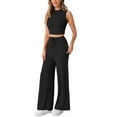 thumbnail image 4 of INSPIRE CHIC Women's 2 Piece Casual Sets Crew Neck Sleeveless Cropped Tank Wide Leg Pants Summer Lounge Set, 4 of 4