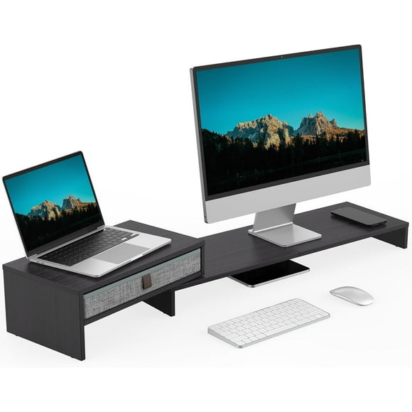 Dual Monitor Stand with Drawer Adjustable Laptop Riser for Desk OrganizerAdjustable Length and Angle Desktop Laptop Stand Office Organizer Printer