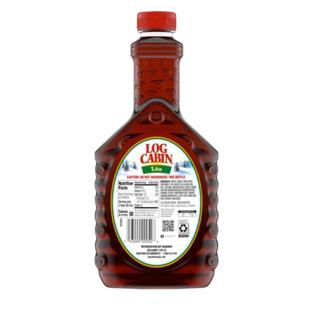 Log Cabin Lite Pancake Syrup, 24 fl oz (2 pack) and 8in Silicone Spatula (Color Varies)