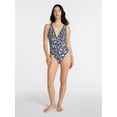 thumbnail image 2 of Time and Tru Women's and Women's Plus Shell Stitch Plunge One-Piece Swimsuit, Sizes XS-3X, 2 of 5