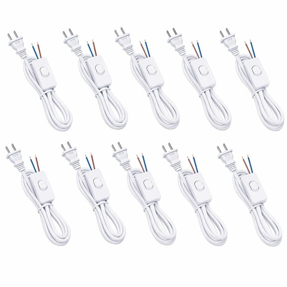 BlinkLLX 6 Feet White Lamp Switch Extension Cord 10 Piece 10 Pack