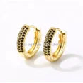 thumbnail image 2 of Exquisite Micro Pave 14K Gold Plated Black Cubic Zirconia Men Women Hoop Earring, 2 of 5