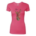 thumbnail image 2 of Trippy Colorful Buck Head Rainbow Hunting Deer Mosaic Animal Lover Womens Slim Fit Junior Tee, Hot Pink, Medium, 2 of 3
