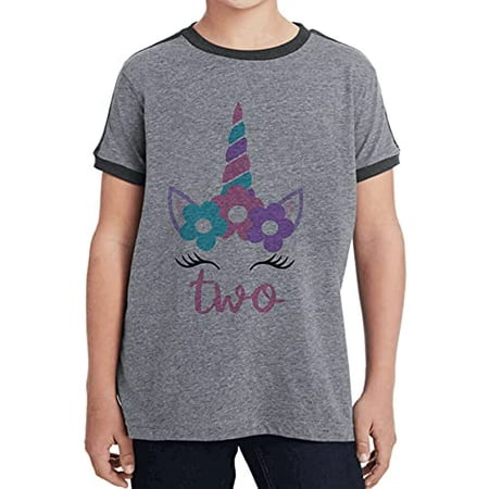 

7 ate 9 Apparel Girl s Two Unicorn Birthday 2 Magical Party 2nd Grey Ringer Tee